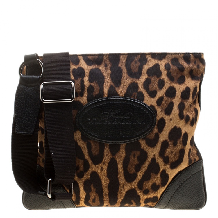 Pre Owned Dolce and Gabbana Brown Leopard Print Canvas Crossbody Bag