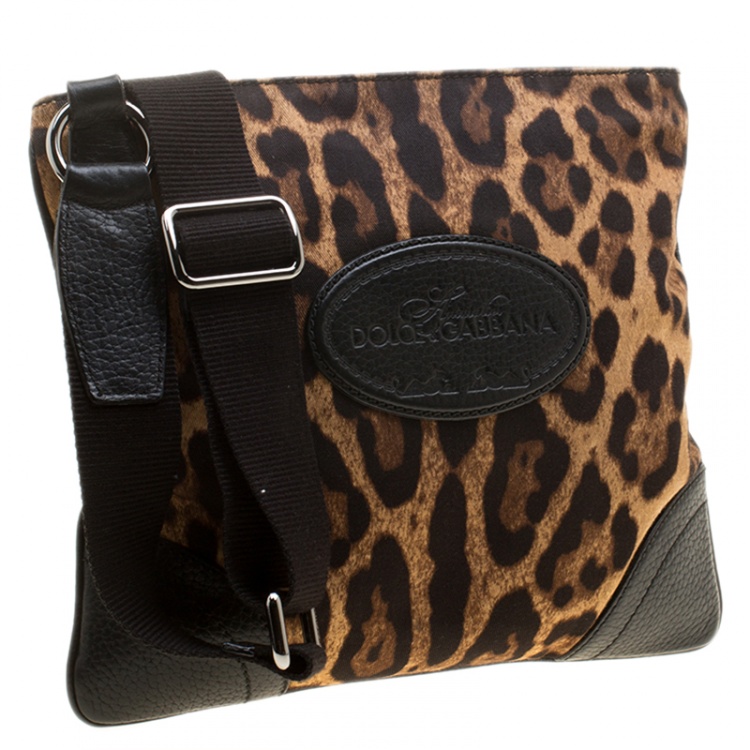 Pre Owned Dolce and Gabbana Brown Leopard Print Canvas Crossbody Bag