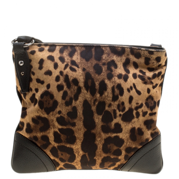 Pre Owned Dolce and Gabbana Brown Leopard Print Canvas Crossbody Bag