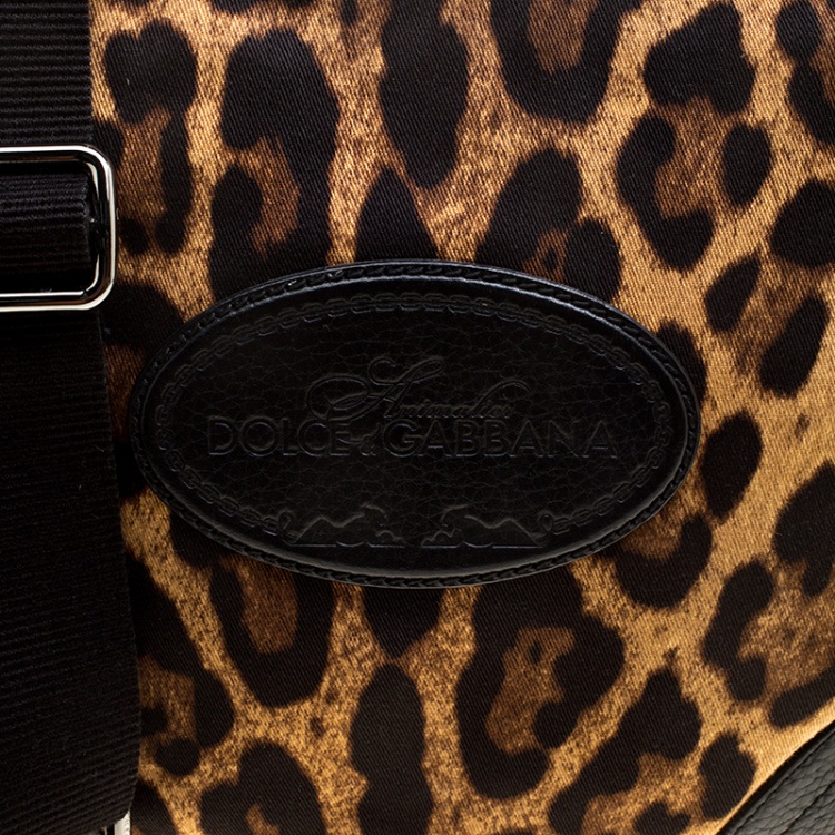 Pre Owned Dolce and Gabbana Brown Leopard Print Canvas Crossbody Bag