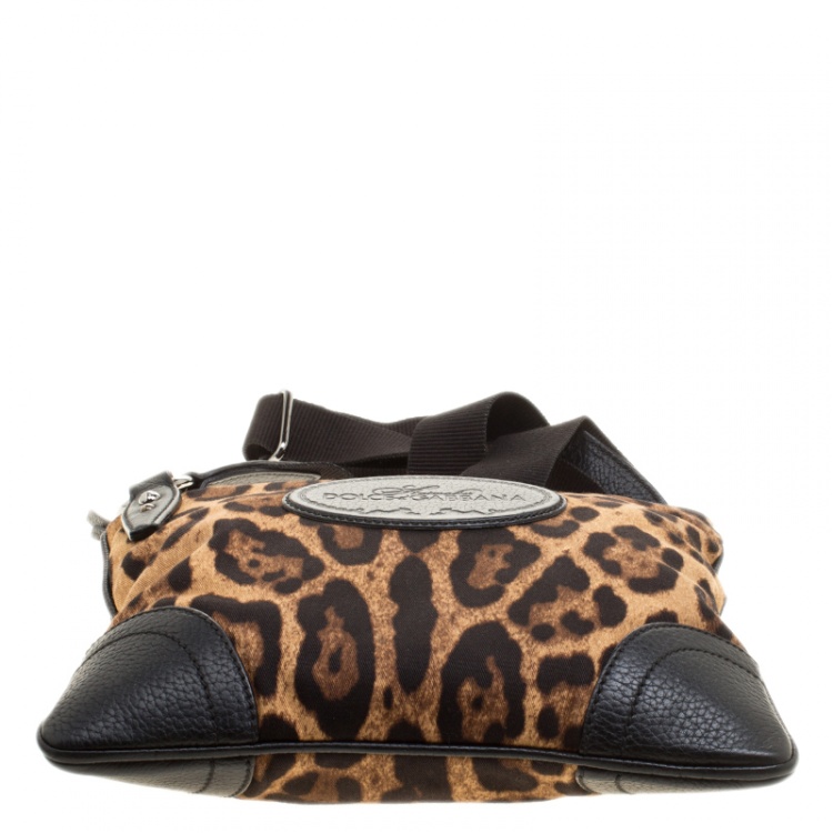 Pre Owned Dolce and Gabbana Brown Leopard Print Canvas Crossbody Bag