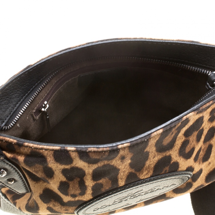 Pre Owned Dolce and Gabbana Brown Leopard Print Canvas Crossbody Bag