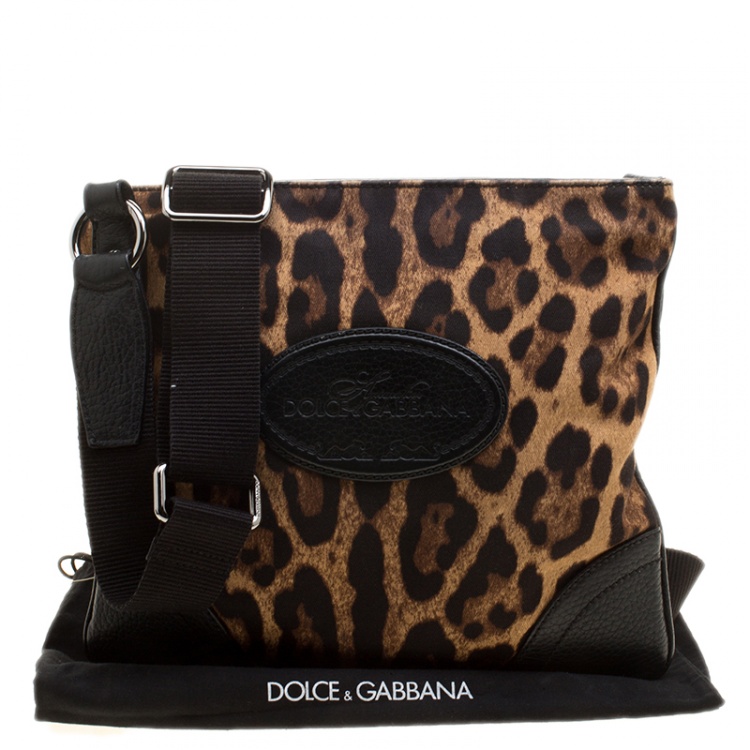Pre Owned Dolce and Gabbana Brown Leopard Print Canvas Crossbody Bag