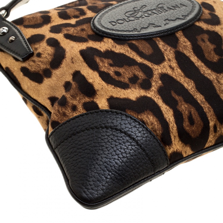 Pre Owned Dolce and Gabbana Brown Leopard Print Canvas Crossbody Bag