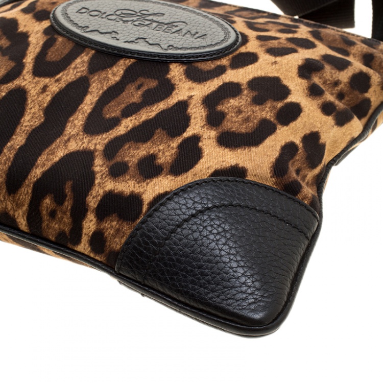 Pre Owned Dolce and Gabbana Brown Leopard Print Canvas Crossbody Bag