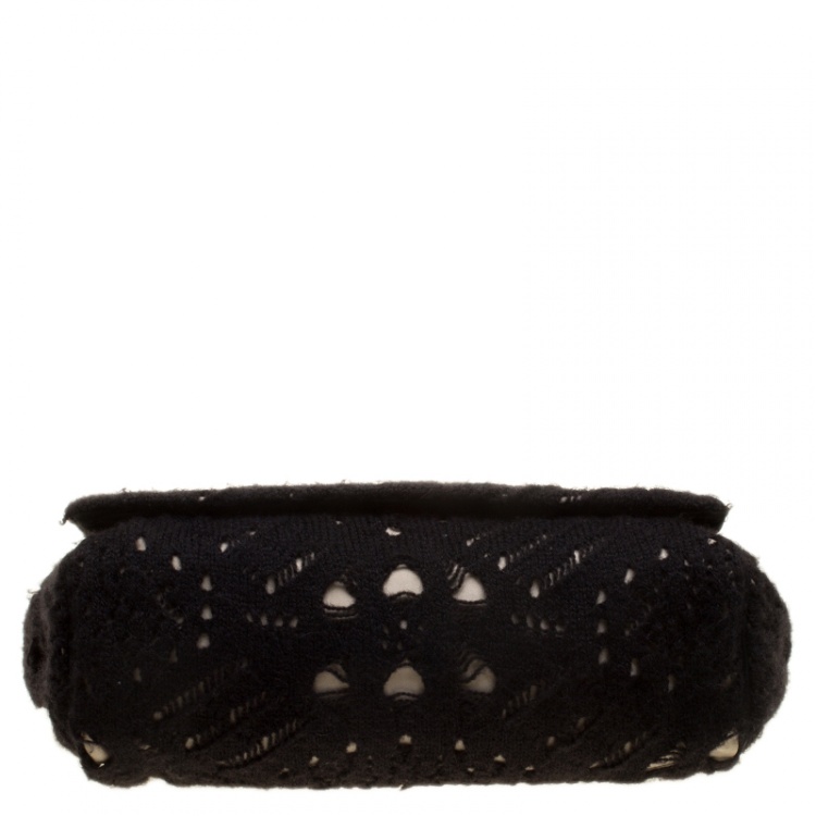 Pre Owned Dolce and Gabbana Black/Gold Crochet Wool and Satin Embellished Chain Shoulder Bag