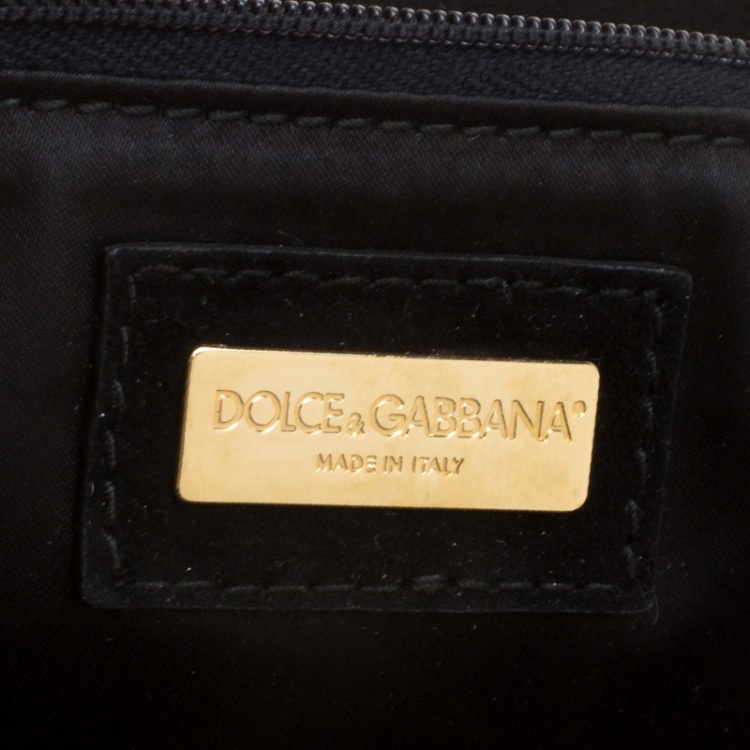 Pre Owned Dolce and Gabbana Black/Gold Crochet Wool and Satin Embellished Chain Shoulder Bag