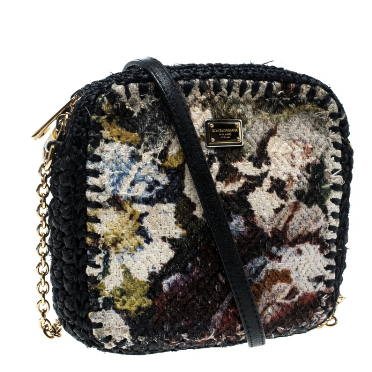 Pre Owned Dolce and Gabbana Woven Fabric and Raffia Shoulder Bag
