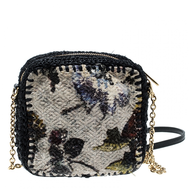 Pre Owned Dolce and Gabbana Woven Fabric and Raffia Shoulder Bag