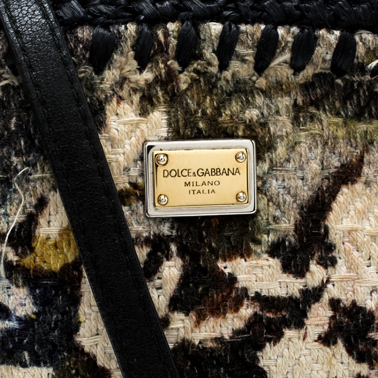 Pre Owned Dolce and Gabbana Woven Fabric and Raffia Shoulder Bag