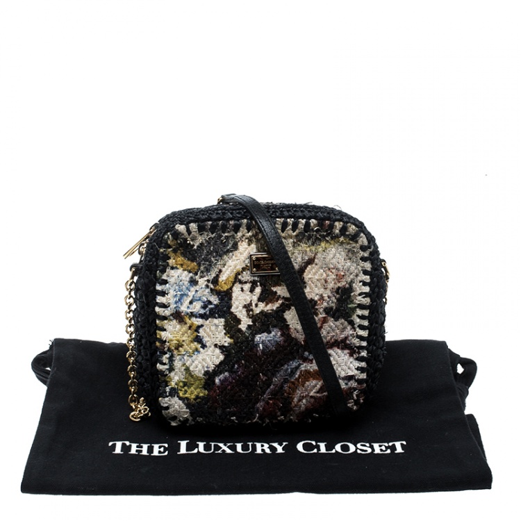 Pre Owned Dolce and Gabbana Woven Fabric and Raffia Shoulder Bag