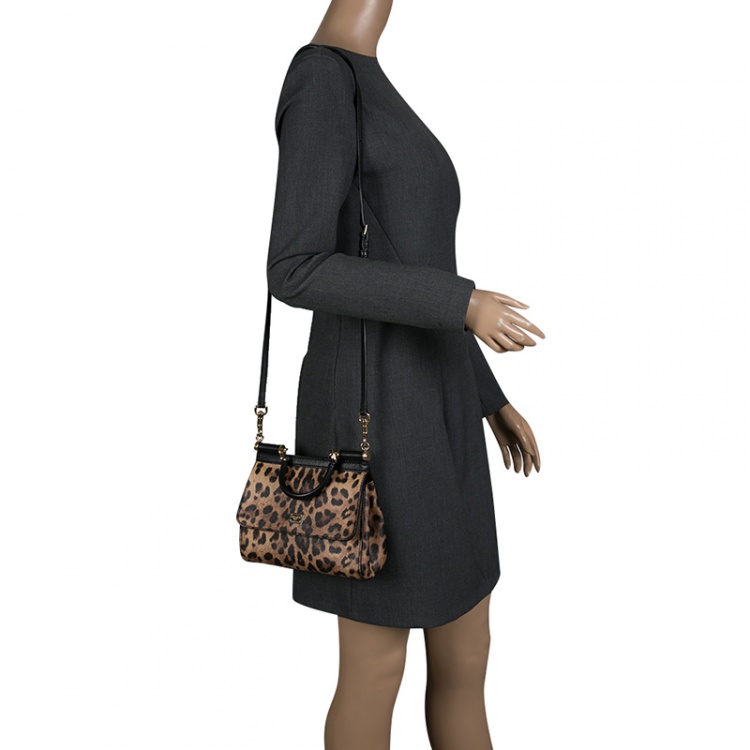 Pre Owned Dolce and Gabbana Leopard Print Coated Canvas Small Miss Sicily Tote