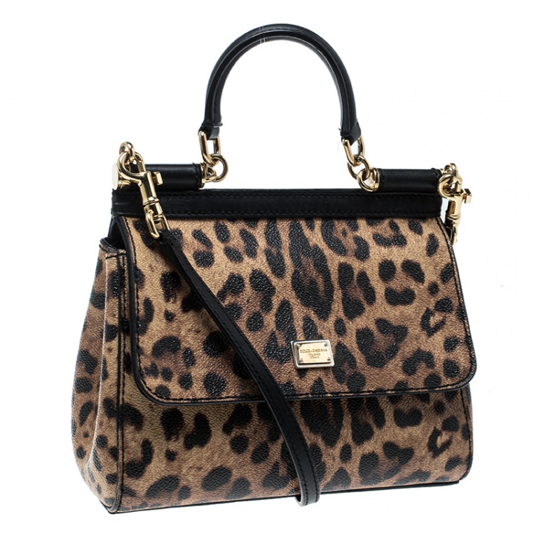 Pre Owned Dolce and Gabbana Leopard Print Coated Canvas Small Miss Sicily Tote