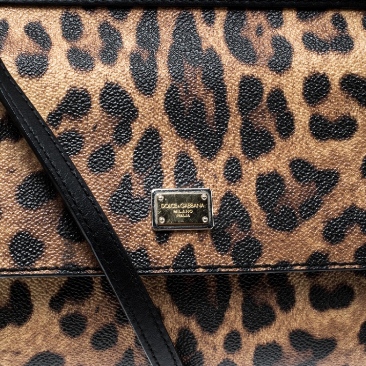 Pre Owned Dolce and Gabbana Leopard Print Coated Canvas Small Miss Sicily Tote