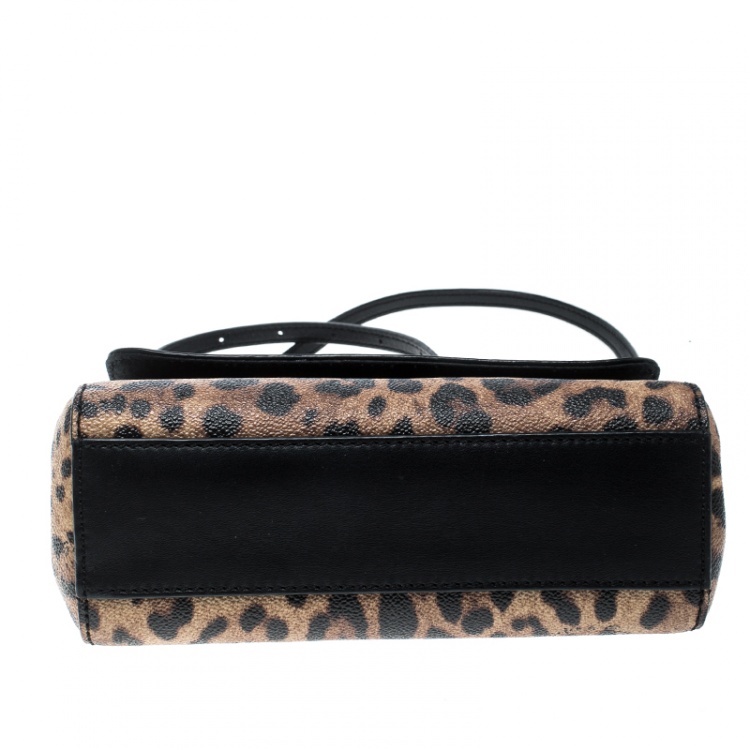 Pre Owned Dolce and Gabbana Leopard Print Coated Canvas Small Miss Sicily Tote