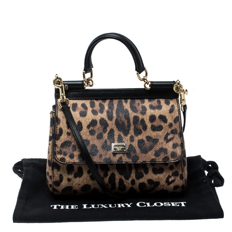Pre Owned Dolce and Gabbana Leopard Print Coated Canvas Small Miss Sicily Tote