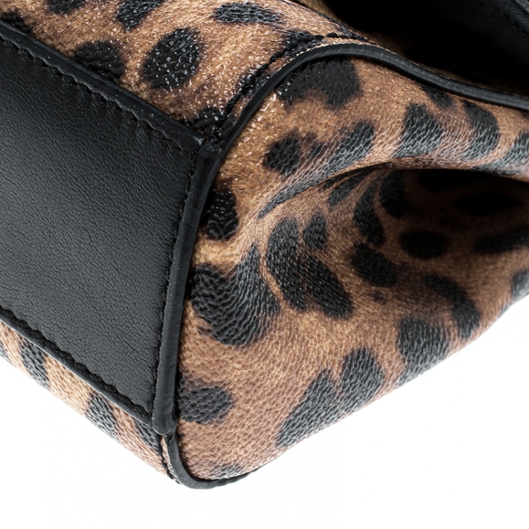 Pre Owned Dolce and Gabbana Leopard Print Coated Canvas Small Miss Sicily Tote