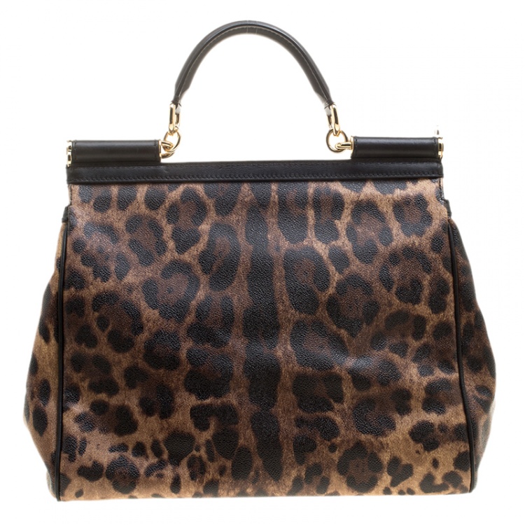 Pre Owned Dolce and Gabbana Leopard Print Coated Canvas Medium Miss Sicily Tote