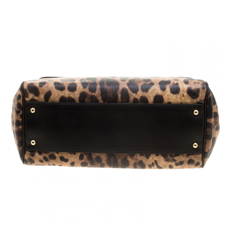 Pre Owned Dolce and Gabbana Leopard Print Coated Canvas Medium Miss Sicily Tote