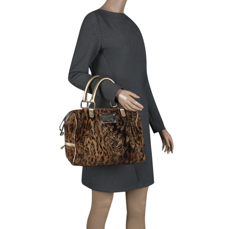 Pre Owned Dolce and Gabbana Brown/Gold Velvet Satchel