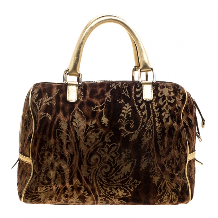Pre Owned Dolce and Gabbana Brown/Gold Velvet Satchel