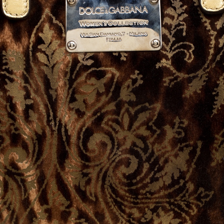 Pre Owned Dolce and Gabbana Brown/Gold Velvet Satchel