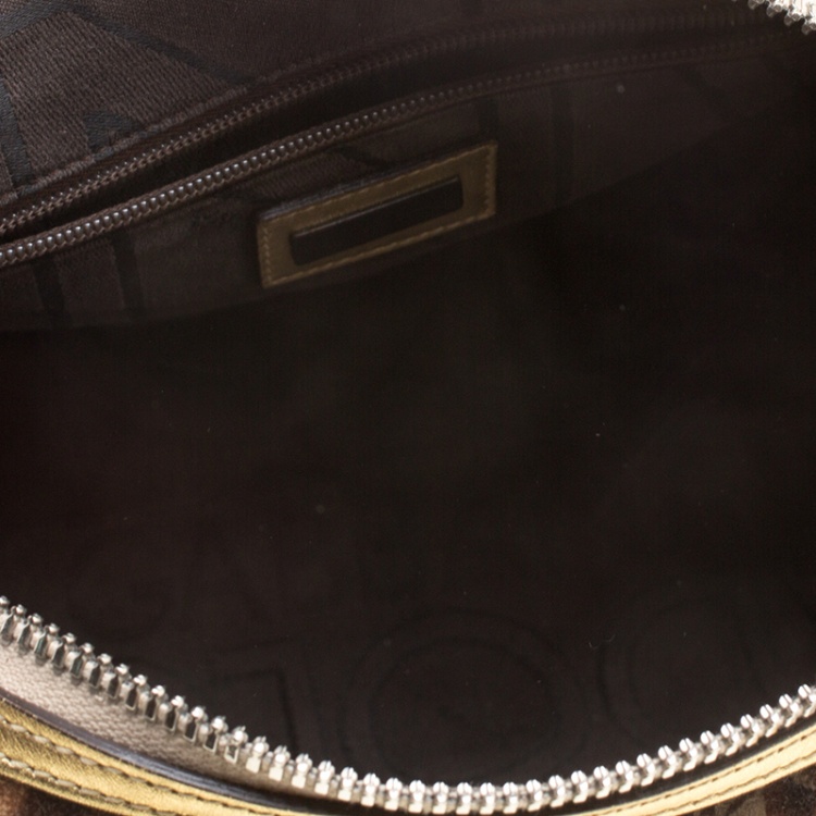 Pre Owned Dolce and Gabbana Brown/Gold Velvet Satchel