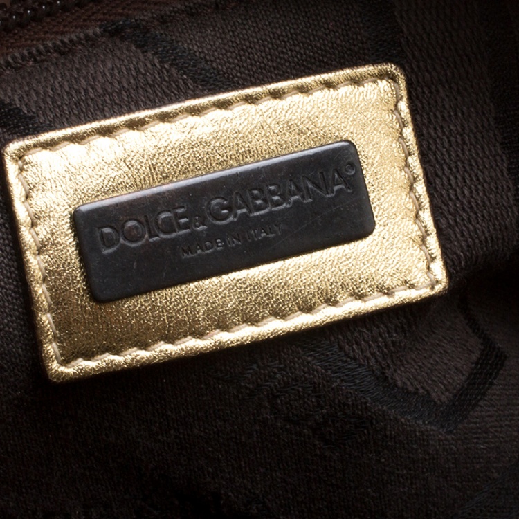 Pre Owned Dolce and Gabbana Brown/Gold Velvet Satchel