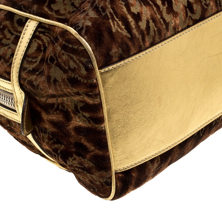 Pre Owned Dolce and Gabbana Brown/Gold Velvet Satchel