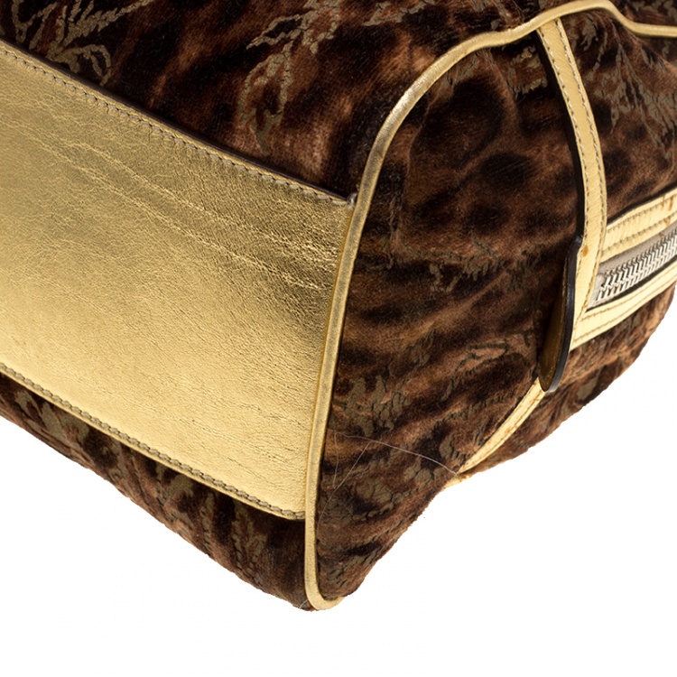 Pre Owned Dolce and Gabbana Brown/Gold Velvet Satchel