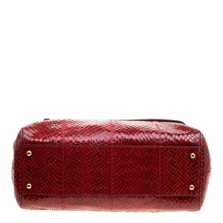 Pre Owned Dolce and Gabbana Red Python Medium Miss Sicily Top Handle Bag