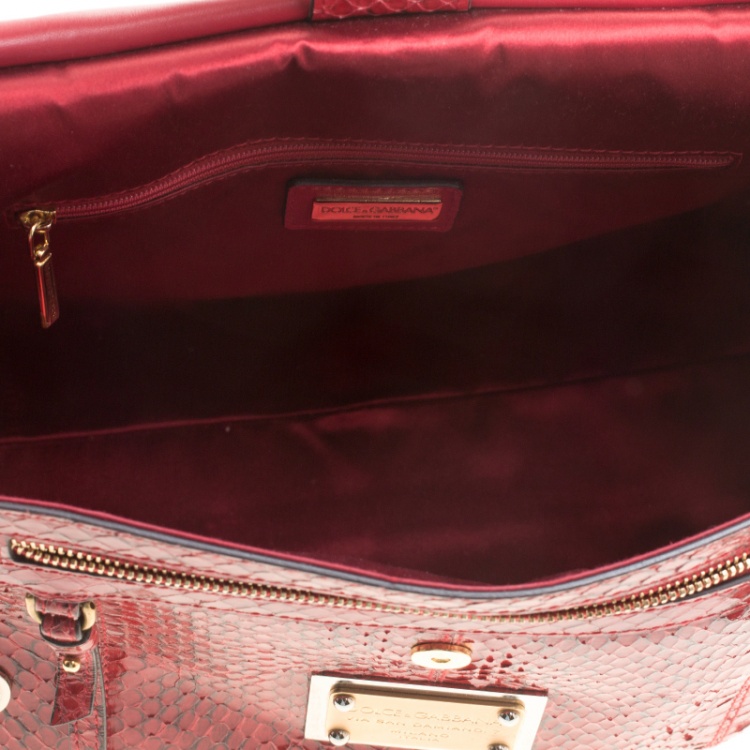 Pre Owned Dolce and Gabbana Red Python Medium Miss Sicily Top Handle Bag