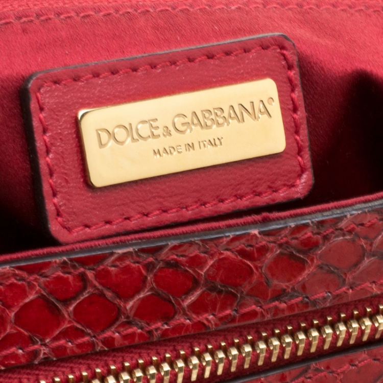 Pre Owned Dolce and Gabbana Red Python Medium Miss Sicily Top Handle Bag