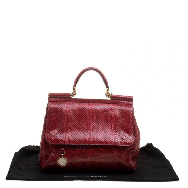 Pre Owned Dolce and Gabbana Red Python Medium Miss Sicily Top Handle Bag
