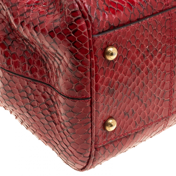 Pre Owned Dolce and Gabbana Red Python Medium Miss Sicily Top Handle Bag