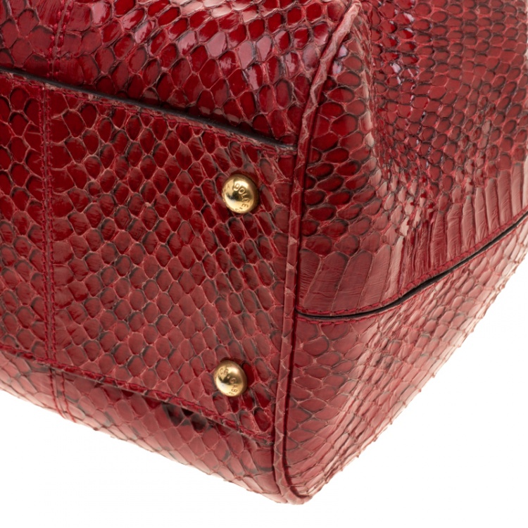 Pre Owned Dolce and Gabbana Red Python Medium Miss Sicily Top Handle Bag