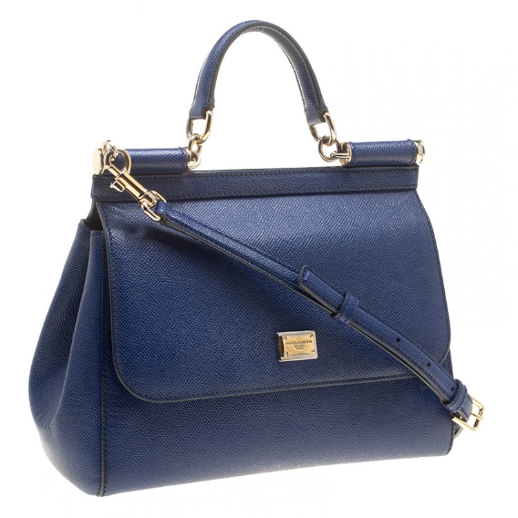 Pre Owned Dolce and Gabbana Blue Leather Medium Miss Sicily Top Handle Bag