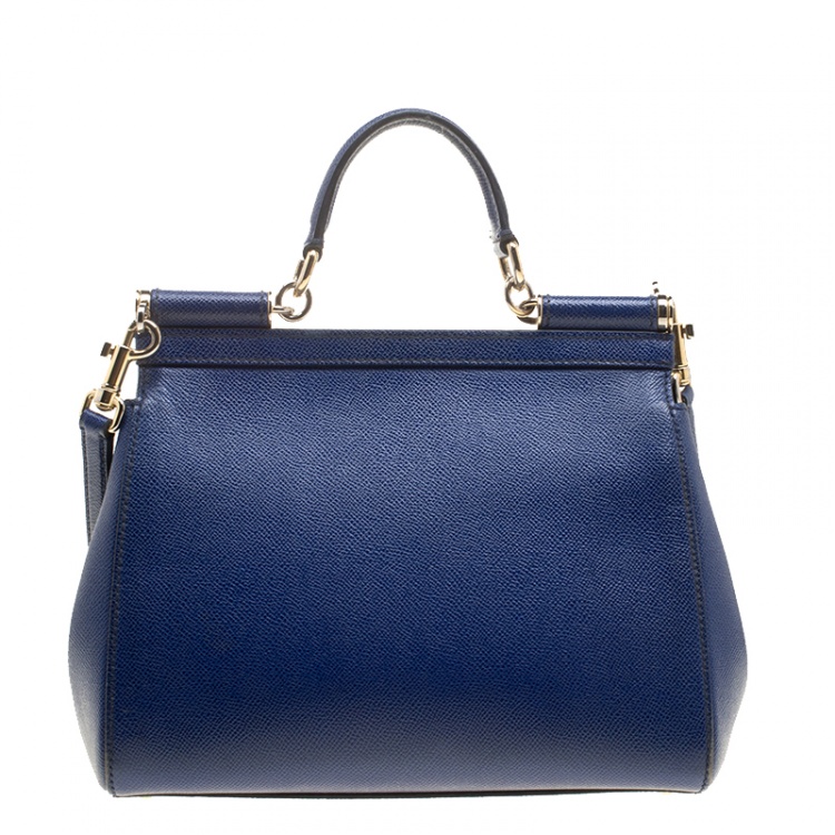 Pre Owned Dolce and Gabbana Blue Leather Medium Miss Sicily Top Handle Bag