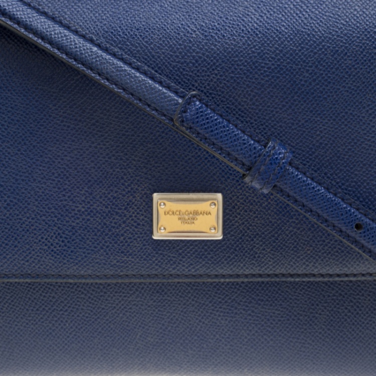 Pre Owned Dolce and Gabbana Blue Leather Medium Miss Sicily Top Handle Bag