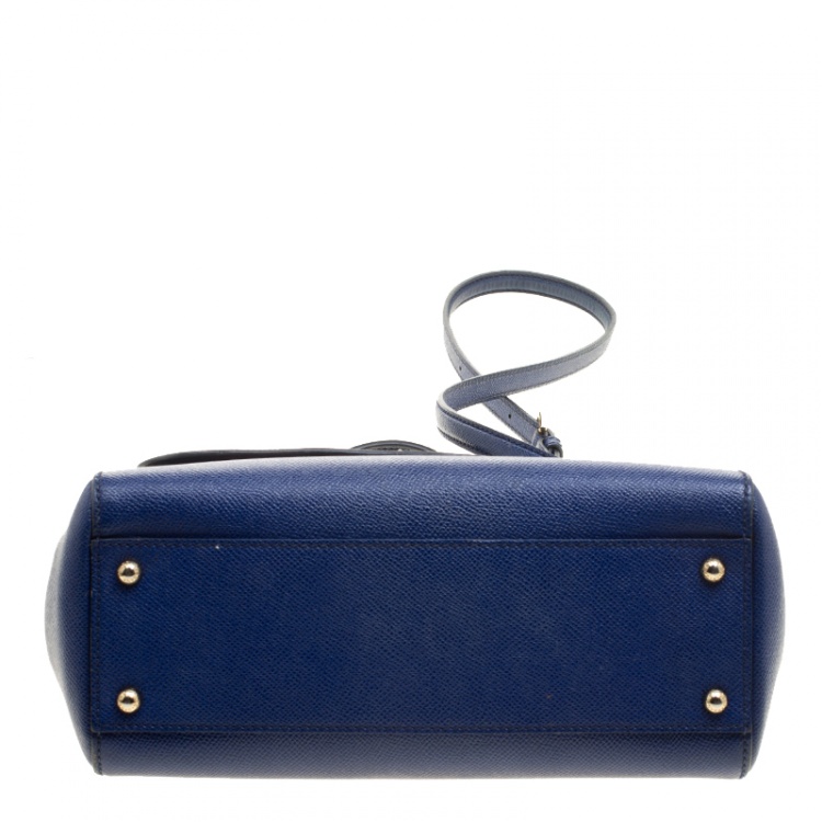 Pre Owned Dolce and Gabbana Blue Leather Medium Miss Sicily Top Handle Bag