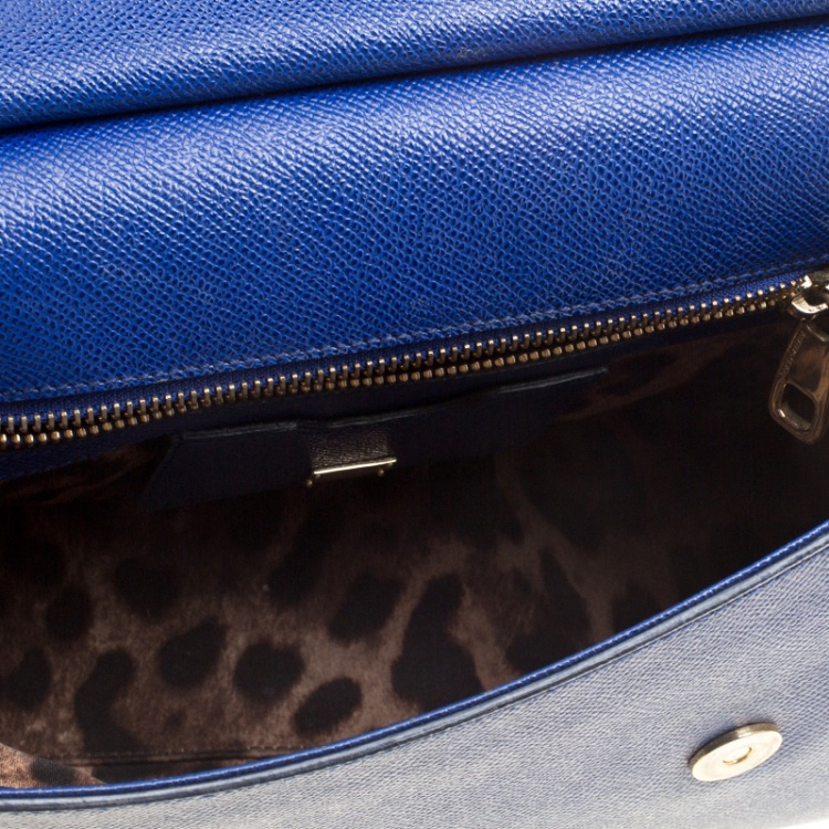 Pre Owned Dolce and Gabbana Blue Leather Medium Miss Sicily Top Handle Bag