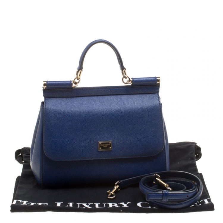 Pre Owned Dolce and Gabbana Blue Leather Medium Miss Sicily Top Handle Bag