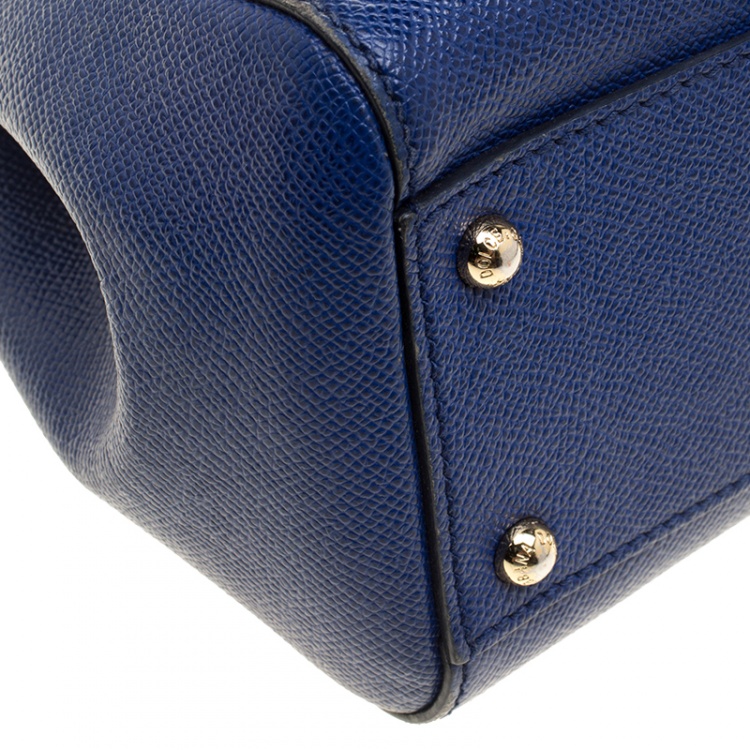 Pre Owned Dolce and Gabbana Blue Leather Medium Miss Sicily Top Handle Bag