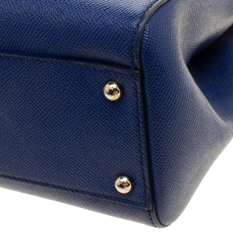 Pre Owned Dolce and Gabbana Blue Leather Medium Miss Sicily Top Handle Bag