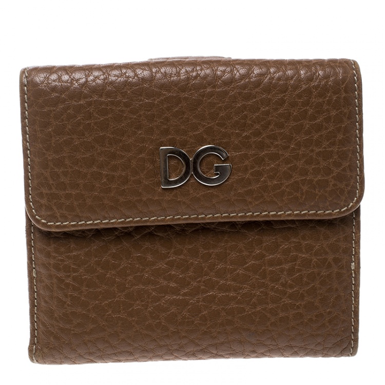 Pre Owned Dolce and Gabbana Brown Leather Compact Wallet