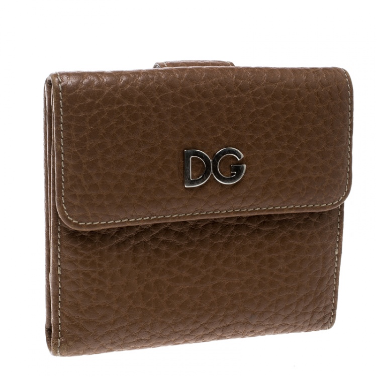 Pre Owned Dolce and Gabbana Brown Leather Compact Wallet