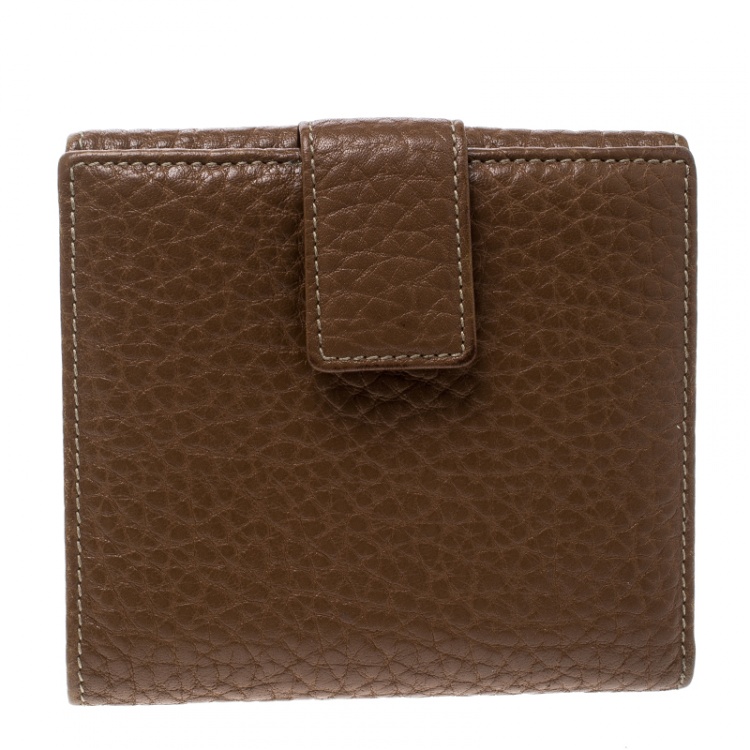 Pre Owned Dolce and Gabbana Brown Leather Compact Wallet