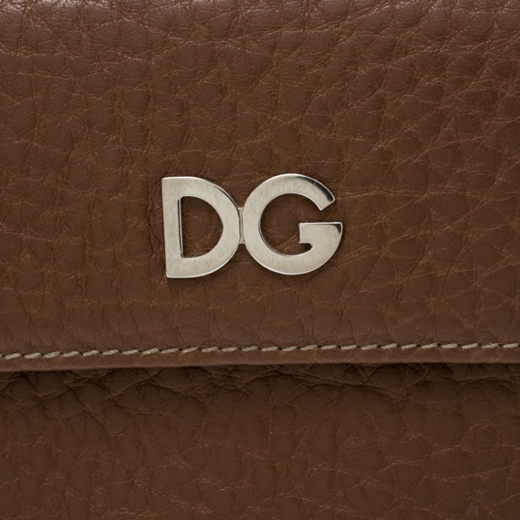 Pre Owned Dolce and Gabbana Brown Leather Compact Wallet