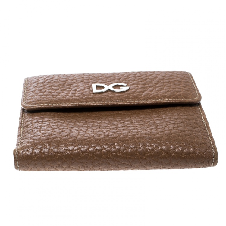 Pre Owned Dolce and Gabbana Brown Leather Compact Wallet