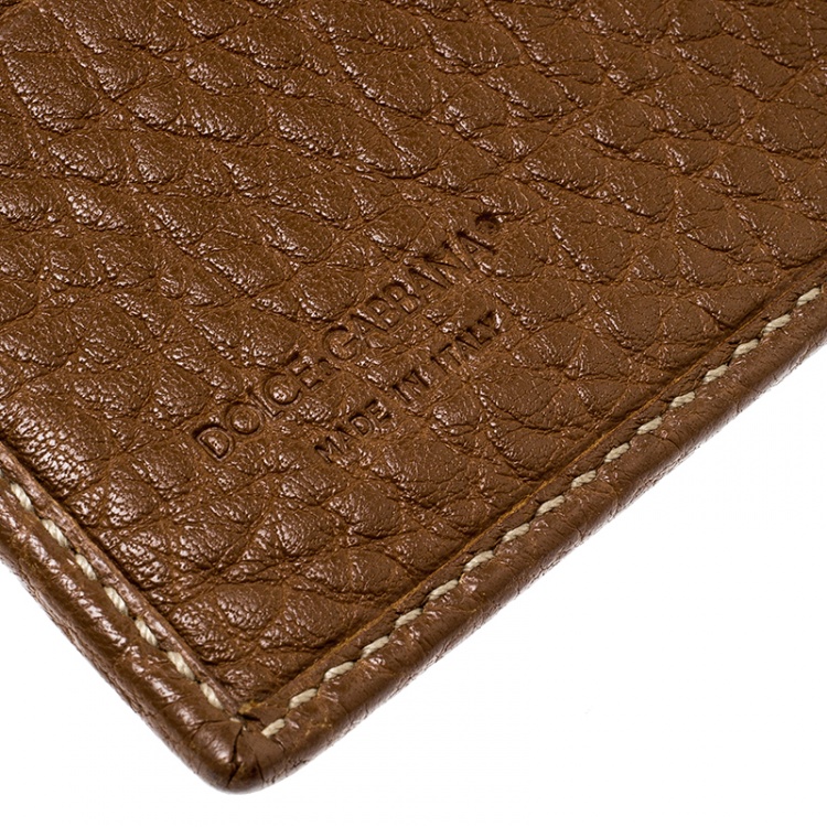 Pre Owned Dolce and Gabbana Brown Leather Compact Wallet